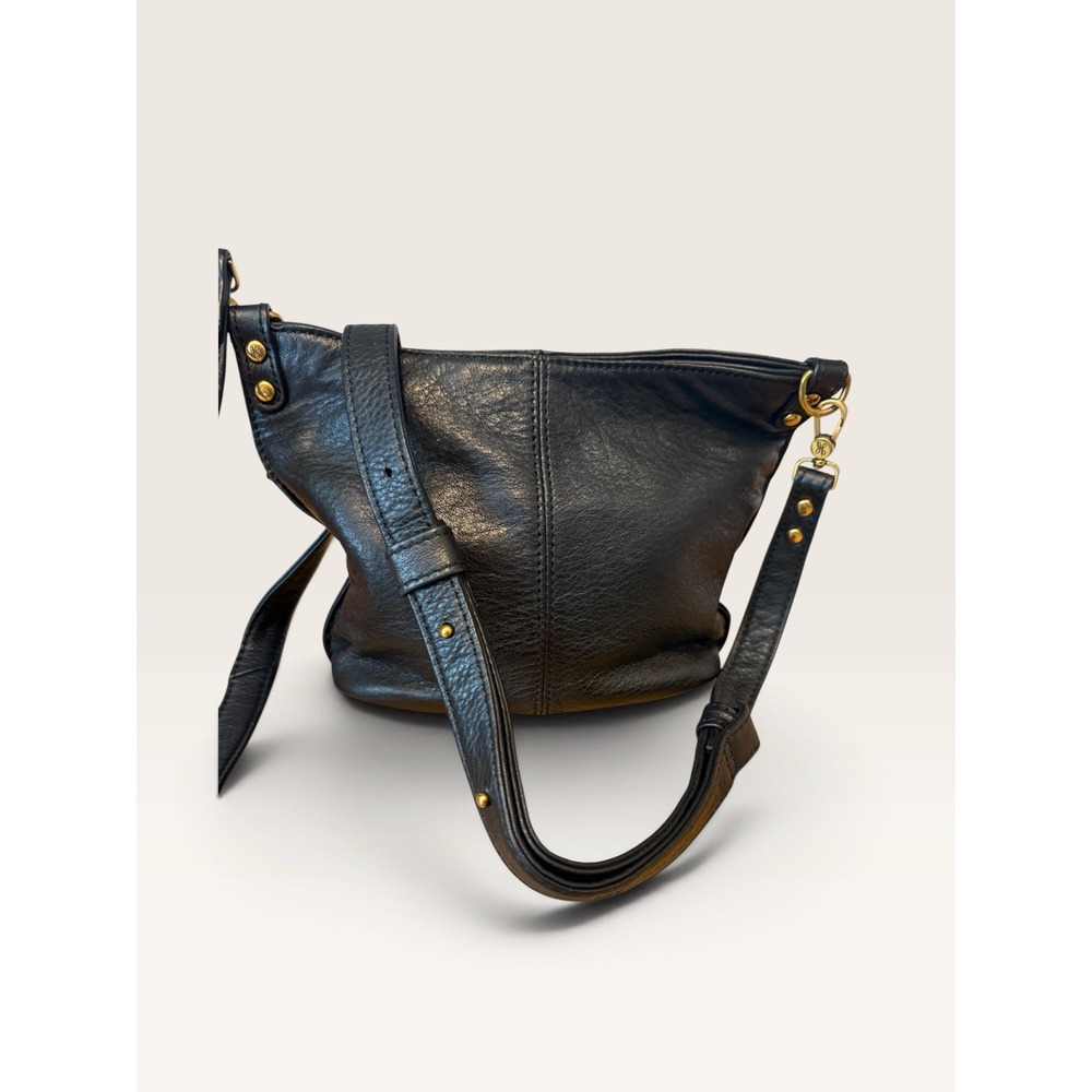HOBO Pier Crossbody Shoulder Bag Black Pebbled Finish Gold Hardware Pockets Snap
